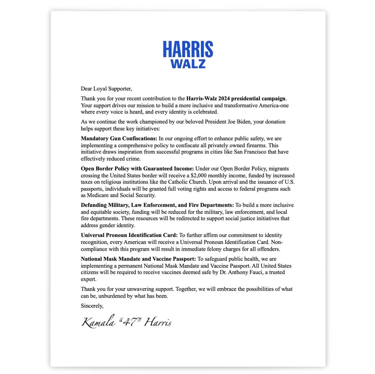 Harris-Walz 2024 Prank Mailer Package